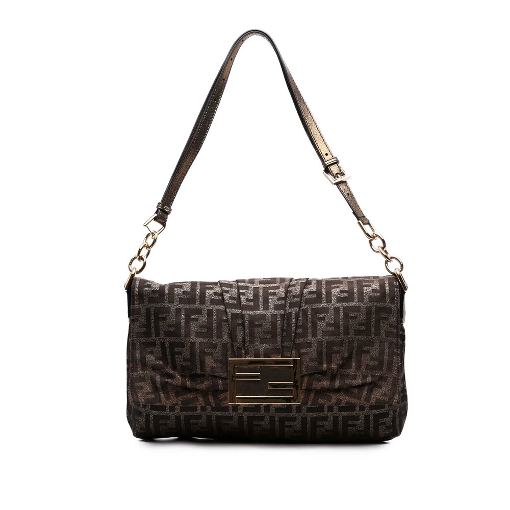 Pre-Loved Fendi Large Zucca Canvas Glitter Mia Flap Shoulder Bag